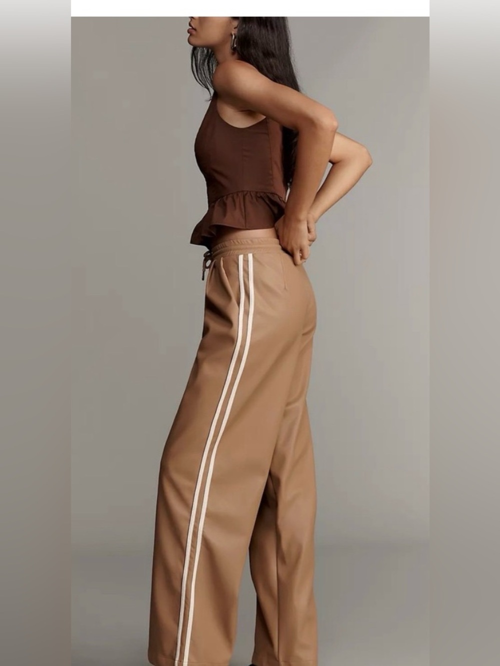 Like new bishop + young Wide Leg Khaki Pants with Elastic Waist and stripe sides